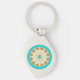 Porte-clés Mandala motif en chocolat, bronzé et turquoise