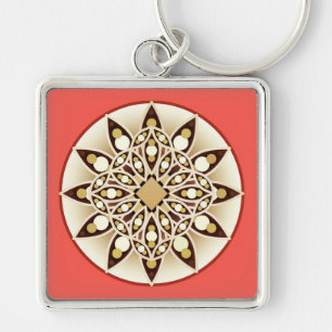 Porte-clés Mandala motif en rose corail, chocolat et bronzage