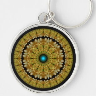 Porte-clés Mandala ornement brillant fractal doré