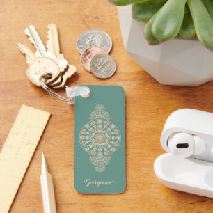 Porte-clés Mandala Ornementale Rétro Sage & Sable customisé