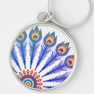 Porte-clés Mandala Plume de Paon Bleu - Boho Inde