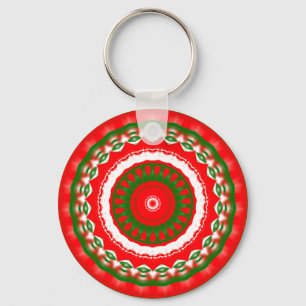 Porte-clés Mandala rouge, blanc et vert