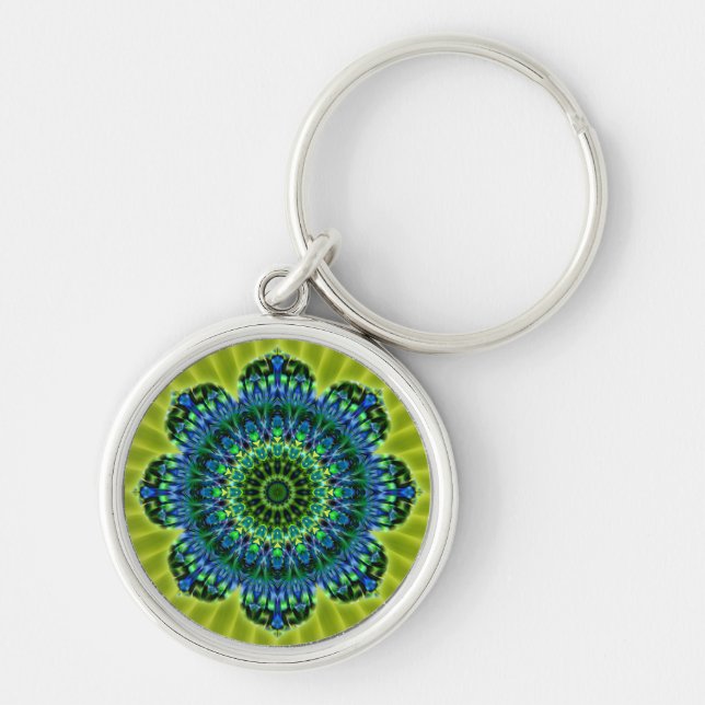 Porte-clés Mandala vert bleu | fleur vert clair (Devant)