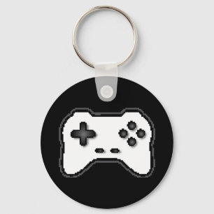 Porte-clés Manette de jeu noir blanc style jeu vidéo 8 bits