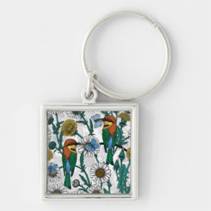 Porte-clés Mangeurs d'abeilles, papillons bleus et marguerite