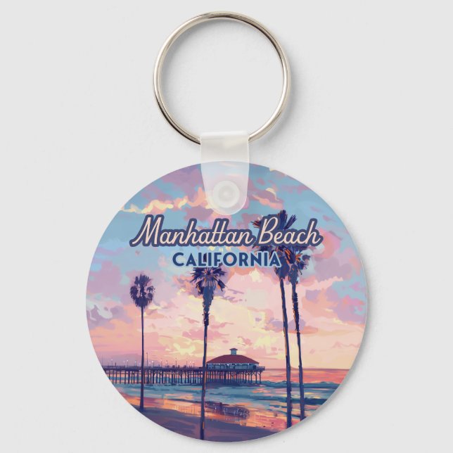 Porte-clés Manhattan Beach Californie Los Angeles Retro (Recto)
