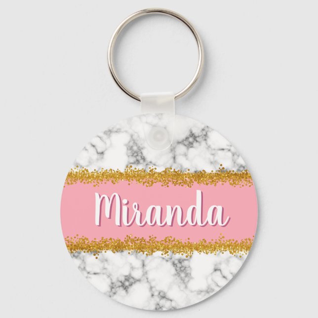 Porte-clés Marble Gold Parties scintillant Nom personnalisé (Recto)