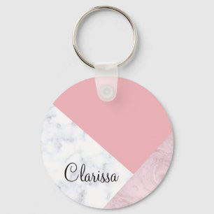 Porte-clés Marbre blanc de rose en pastel de poussin élégan