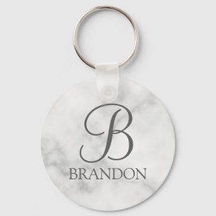 Porte-clés Marbre blanc de script personnalisé Monogramme et