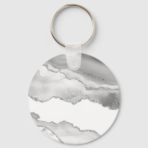 Porte-clés Marbre blanc gris Agate Parties scintillant argent