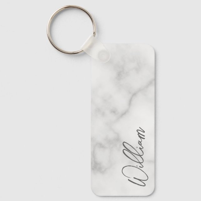 Porte-clés Marbre blanc Modern Script Nom personnalisé (Recto)