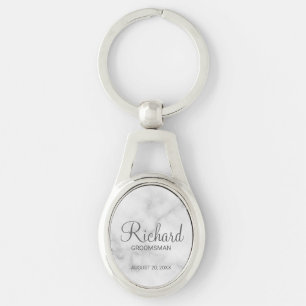 Porte-clés Marbre blanc Moderne Script Personnalisé