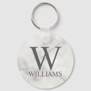 Porte-clés Marbre blanc Monogramme personnalisé et nom