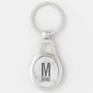 Porte-clés Marbre blanc Monogramme personnalisé et nom