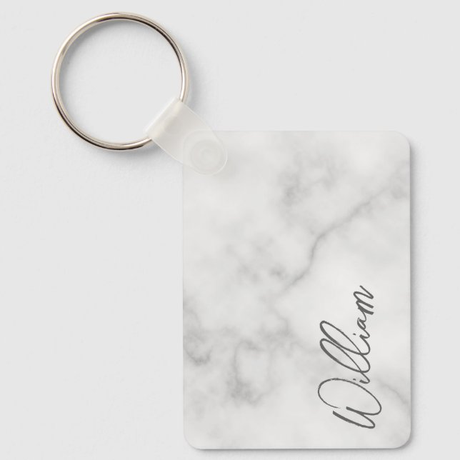 Porte-clés Marbre blanc Script moderne Clé de nom personnalis (Recto)