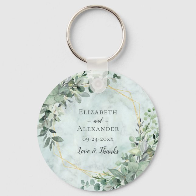 Porte-clés Marbre Eucalyptus Verdure Mariage géométrique Favo (Recto)