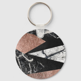Porte-clés Marbre moderne élégant, or rose, et triangle noi
