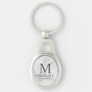 Porte-clés Marbre Nom et monogramme du Groomsman Personnalisé