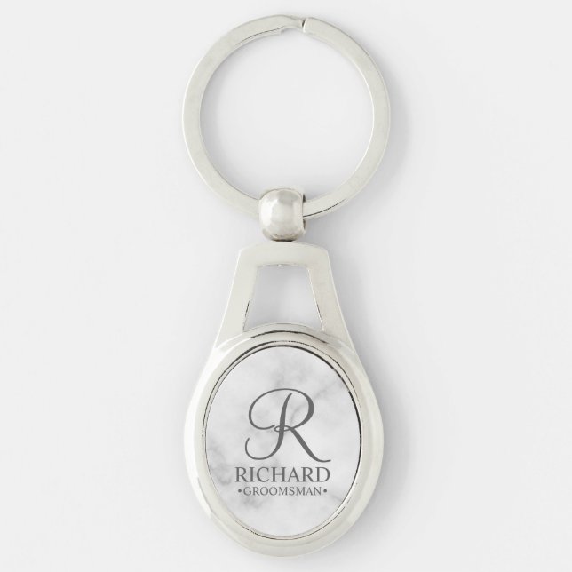 Porte-clés Marbre Nom et monogramme du Groomsman personnalisé (Devant)