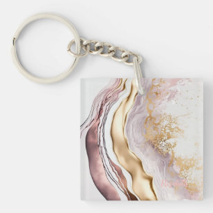 Porte-clés Marbre Rose Foncé avec Or
