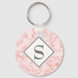 Porte-clés Marbre Rose Personnalisé Élégant Monogramme