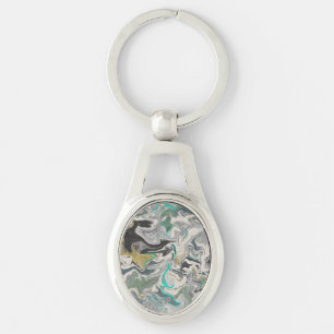Porte-clés Marbrure de pierre avec veines de turquoise ovale