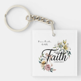 Porte-clés "Marcher par la foi Design de l'écriture florale