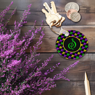 Porte-clés Mardi Gras Fleur de Lis Motif Monogramme personnal