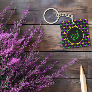 Porte-clés Mardi Gras Fleur de Lis Motif Monogramme personnal