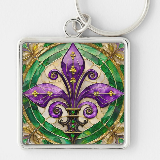 Porte-clés Mardi Gras Vitrail Fleur de lis (Devant)