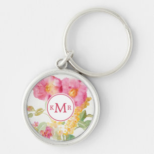 Porte-clés Marguerite blanche du monogramme sur le bleu