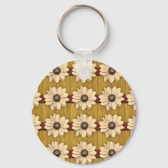 Porte-clés Marguerite en bois sculpté à la main (Recto)