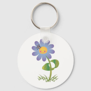 Porte-clés Marguerite souriante avec papillon