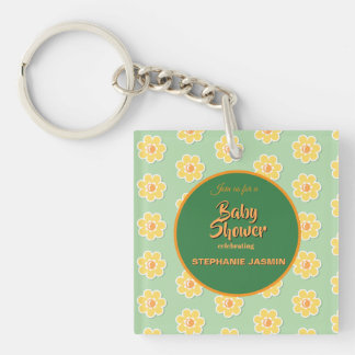 Porte-clés Marguerites de printemps sur vert sauge pastel