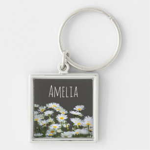 Porte-clés Marguerites sur gris personnalisé