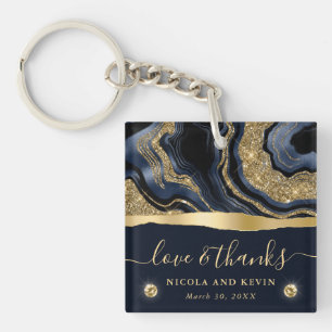 Porte-clés Mariage à l'élégante agate bleu et dorée