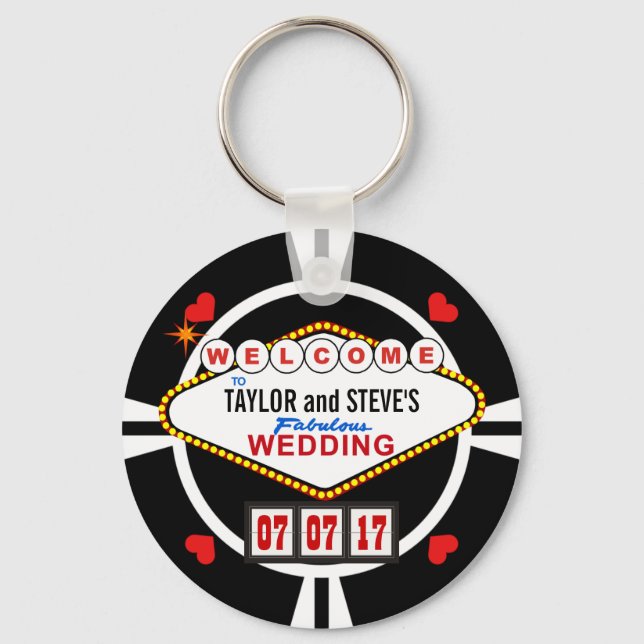 Porte-clés Mariage à Vegas Casino Favoriser Poker Chip (Recto)
