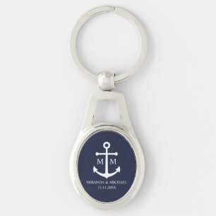 Porte-clés Mariage Ancre bleu marine