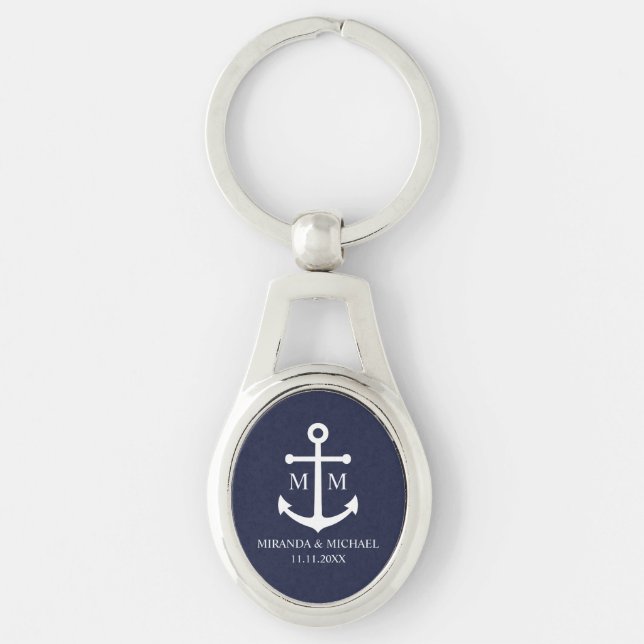 Porte-clés Mariage Ancre bleu marine (Devant)