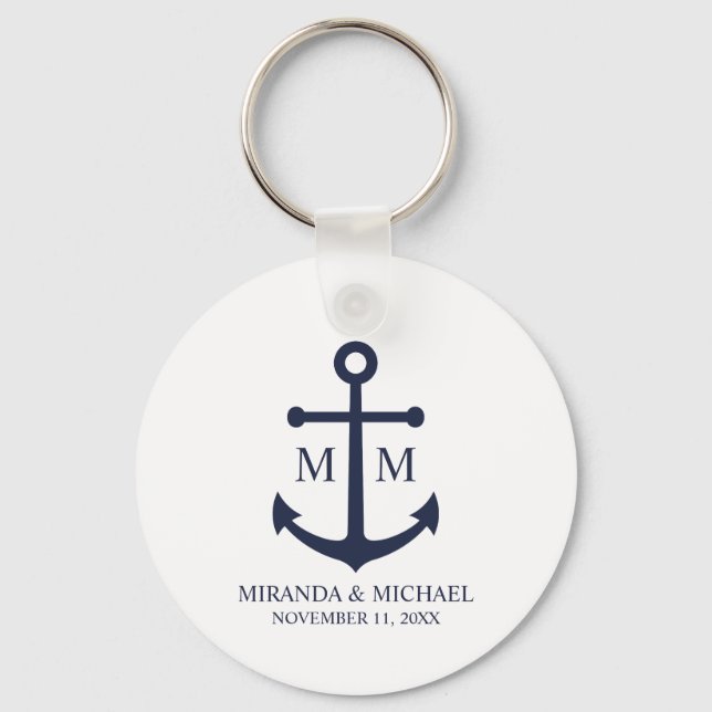 Porte-clés Mariage Ancre bleu marine (Recto)