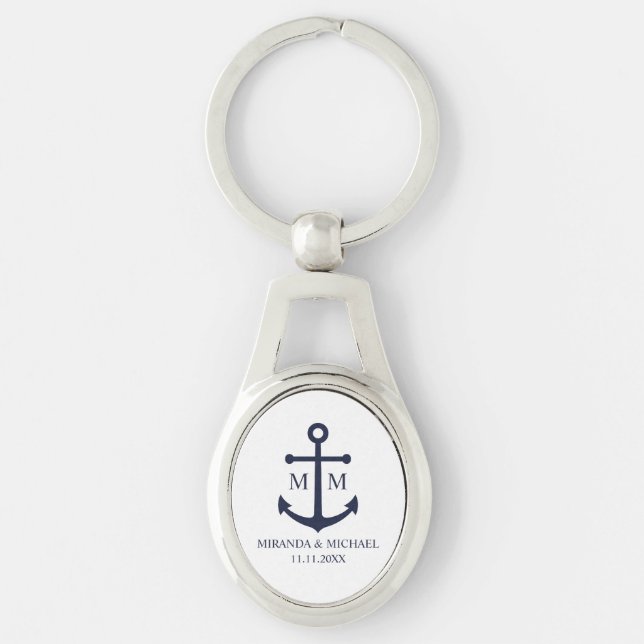 Porte-clés Mariage Ancre bleu marine (Devant)