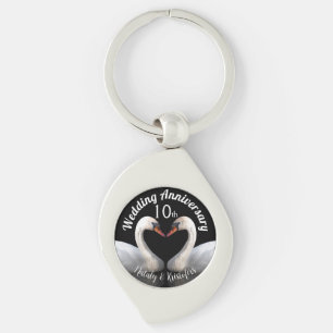 Porte-clés Mariage Anniversaire deux cygnes Noir