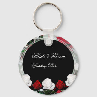 Porte-clés Mariage blanc & rouge Roses Mariée & Salle Faveur 