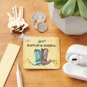 Porte-clés Mariage Boots Cowboy 🤠 Monogramme Rustique Occide