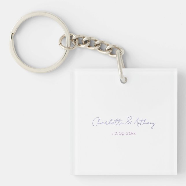 Porte-clés Mariage Calligraphie Élégante Noms Créatifs & Date (Devant)