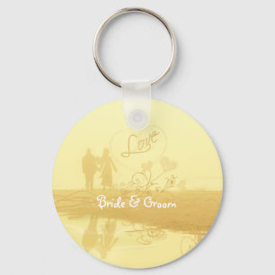 Porte-clés Mariage de la plage de Coeur Jaune