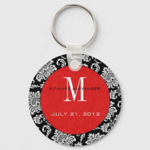 Porte-clés Mariage de monogramme rouge noir Damask Porte - cl