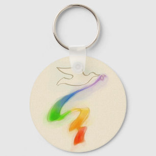 Porte-clés Mariage Dove avec ruban arc-en-ciel