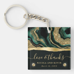 Porte-clés Mariage élégant avec feuille de vert et paillettes