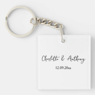 Porte-clés Mariage Élégant Script Creative Black White